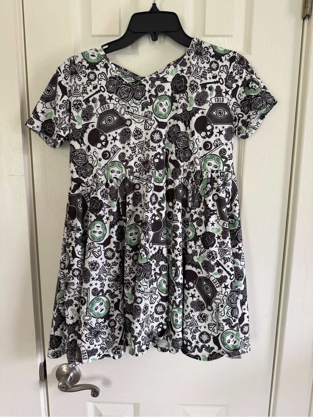 Kids Disney Haunted Mansion Black White and Mint Graphic Casual Kids Dress